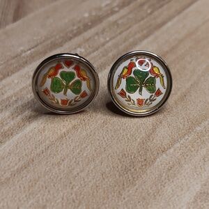 Vintage St. Patrick's dutch hex sign screwback earrings